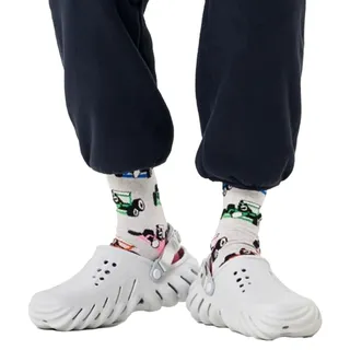 1 Paar Happy Socks Race Car Damen Bio-Baumwoll-Socken mit Allover-Rennwagen-Print Alltags-Strümpfe P002591 Grau/Bunt - 36-40