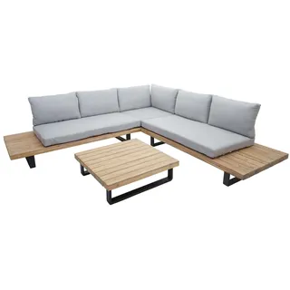Décoshop26 - Luxuriöses Gartenmöbelset für Terrasse oder Balkon Sofa und Tisch aus FSC-zertifiziertem Holz mit hellgrauen Kissen 04_0003261