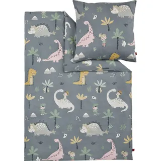 Kinderbettwäsche S.OLIVER "Satinbettwäsche s.Oliver Junior", grau, B/L: 140cm x 200cm, 1 Stk., 1 Stk., Mako-Satin, B/L: 70cm x 90cm, 2 Stk., Mako-Satin, Obermaterial: 100% Baumwolle, Bettwäsche, in verschiedenen Designs: Tiere Safari Afrika, Dino, Weltall, Einhorn