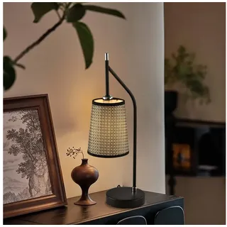 LQWELL Tischleuchte Modern Nachttischlampe/Nachttischleuchte E14 Metall Tischlampe, keine Glühbirne, Retro Vintage Beiger Stoffbezug, angenehme Beleuchtung Schwarz Schreibtischlampe Esstischlampe, für Drinnen Wohnzimmer Schlafzimmer Abendessen Hotel schwarz