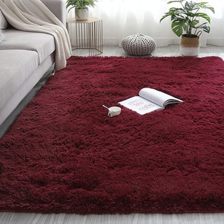 CHBIN Langflor 80x140cm Teppich Wohnzimmer Teppich Hochflor Hochflorteppich Spitzenqualität Waschbar für Bettvorleger Sofa Matte Oder Schlafzimmmer Deko Usw, Weinrot