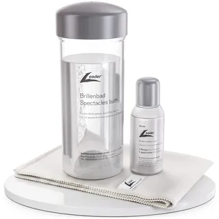 LEADER Brillenbad SET – Patentiertes Brillenreinigungsgerät mit 50ml Spezialreiniger & Mikrofasertuch – Brillenreiniger für Gläser & Gestell – Schüttelbad für Sonnen-, Lese- & Sportbrillen