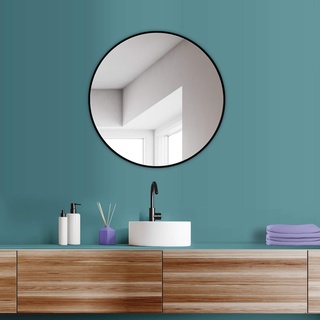 HOKO® Design Wandspiegel rund 80 cm mit Metall Rahmen Matt Schwarz. Runder Design Spiegel für Bad, Flur, Schlafzimmer. Designspiegel mit Rahmen für das Wohnzimmer.