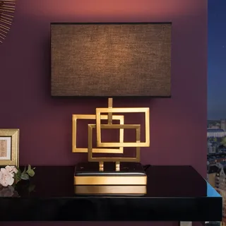 Riess-Ambiente Moderne Tischleuchte ATLANTIS 56cm gold Stoffschirm schwarz Marmor Lampe Tischlampe