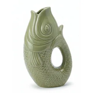 WESTCRAFT Fischvase aus Keramik, 4 Pastell Farben, 9 bis 22 cm, Koi Karpfenform, Blumenvase für stilvolles Wohnen, für dekorative Tischdekoration zuhause - handgefertigt (Salbei (H 22cm, Gross))