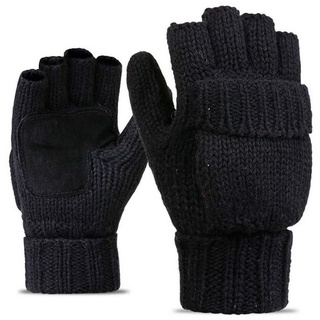 FIDDY Trikot-Handschuhe Strickhandschuhe mit Umschlag, wärmende Handschuhe Fingerlos, Thermoklappe, Unisex schwarz