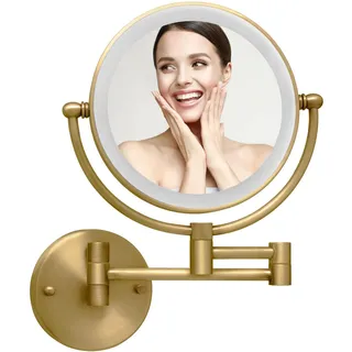 LEDOOLE Antikes Messing, wiederaufladbarer Make-up-Spiegel, 1X/10-fache Vergrößerung, Spiegel für Badezimmer, 20,3 cm, 2-seitig, 360° drehbar, ausziehbarer Arm, Schminkspiegel für Badezimmer