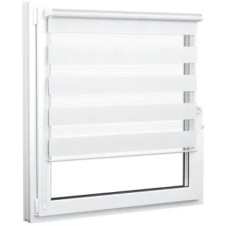 Doppelrollo 55 x 120 cm, weiß [Stoffbreite 51,6 cm], jalousiescout, blickdicht, mit Bohren/ohne Bohren, freihängend, Klemmen, Kleben und Schrauben OHNE Aufpreis, Lichtdurchlässig, Klemmträger, Feuchtraumgeeignet weiß 55 cm x 120 cm