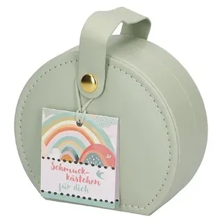 Schmuckkästchen für Kinder aus salbeigrünem Kunstleder: Kompakte, tragbare Schmucktasche 9×10×5 cm für Ketten, Ringe & kleine Schätze zur Aufbewahrung. Geschenk für Mädchen