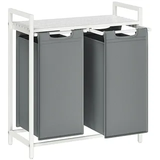 VASAGLE Wäschekorb 2 Fächer 73 cm x 33 cm x 72 cm Weiß-Grau 92,