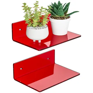 Sezanrpt 23cm rotes Acryl kleine Wandregal, Home Wall Display Ledges für die Lagerung, Raum Dekor, Platzeinsparung, Gegenstände Organizer, 2 Packung
