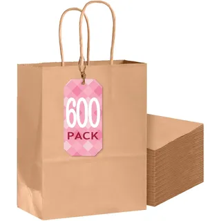 Gcardist 600 Stück Braun Geschenk Taschen mit Griffen Bulk8.3"x 6"x 3.15" Zoll kleine Größe Kraftpapier Taschen mehrere Verwendungen (21x15x8cm, kleine Größe)
