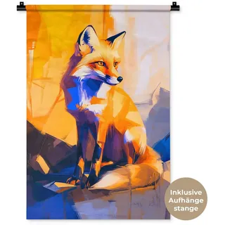 MuchoWow Wandteppich Fuchs - Orange - Formen - Abstrakt, Rechteckig, Höhe: 3 mm, Wandtuch, Wohnzimmer Deko, 60x90 cm Rechteckig | 60 cm x 90 cm x 3 mm