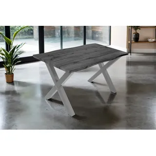 SAM Esstisch Josy 120x80 cm Holz-Optik Grau X-Gestell Silber