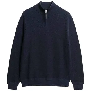 Superdry Herren Strickpullover mit Zip-Stehkragen - Cotton Texture Henley, Pullover, einfarbig Dunkelblau 2XL