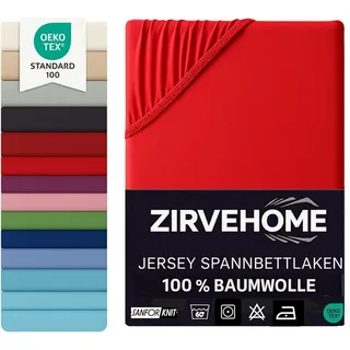 ZIRVEHOME Spannbettlaken Jersey 70 x 140 cm rot-weiß