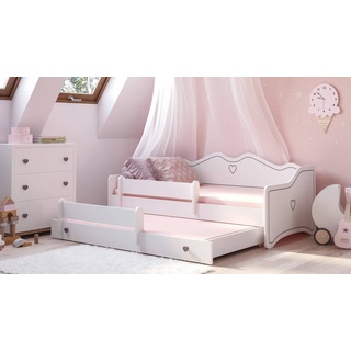 Dmora Einzelbett für Kinder, Schlafsofa mit zweitem ausziehbarem Bett, Kinderbett mit Dekoration und Fallschutz, cm 164x88h70, Farbe Weiß und Grau