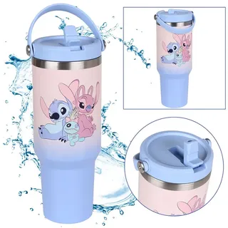 Sarcia.eu Thermobecher Disney Stitch und Angel Großer Thermobecher, Deckel, Edelstahl 1,18l blau
