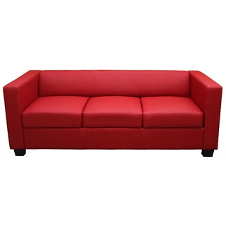 3er Sofa Couch Loungesofa Lille, Leder/Kunstleder rot
