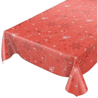 ANRO Tischdecke Tischdecke Wachstuch Weihnachten Rot Robust Wasserabweisend Breite, Geprägt rot Rechteckig - 140 cm x 240 cm