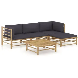IKAYAA Gartenmöbel Set Bambus Gartenlounge Outdoor Bambus Terrassenmöbel Set Loungemöbel Terrasse Ecklounge Outdoor Gartensofa Dunkelgrau 5-TLG Type-1