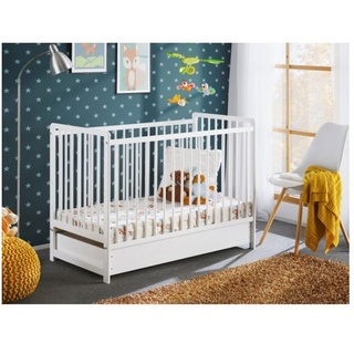 Stylefy Babybett »Gioia II Plus«, 60x120, mit Bettkasten, aus Massivholz, mit Lattenrost und Matratze, mit Rausfallschutz, made in Europa, höhenverstellbar weiß