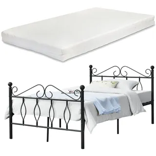 Metallbett Apolda 120x200 cm mit Kaltschaummatratze Schwarz en.casa