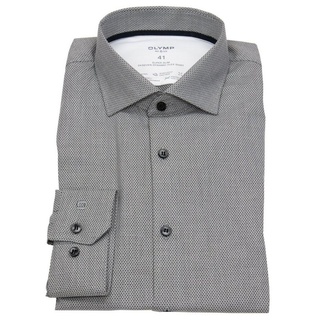 OLYMP Langarmhemd No 6 stark tailliert Kentkragen Kontrastknöpfe grau|schwarz 41