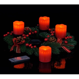 Spetebo Adventskranz Deko Adventskranz mit 4 LED Kerzen Ø 30 cm, Künstlicher Adventskranz mit 4 Kerzen und einer Fernbedienung grün|rot