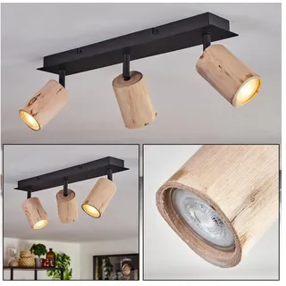 hofstein Deckenleuchte moderne Deckenlampe skandinavisches Design aus Metall/Holz in Schwarz, ohne Leuchtmittel, Leuchte m. verstellbaren Schirmen aus Holz, 3xGU10, ohne Leuchtmittel beige|schwarz