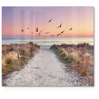 DEQORI Herdblende-/Abdeckplatte 'Strandaufgang zur Ostsee', Glas, (1 tlg), Herdabdeckplatte Ceranfeld Herd Platte Abdeckung Glasplatte beige|lila