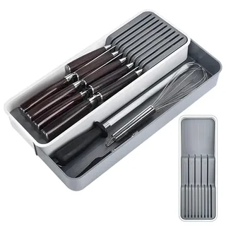 HEKOBAG Schubladen-Messer Organizer, Messerblock Schublade Küchen 14-22,5cm | Messerhalter für 9 Messer, Erweiterbarer Messerblock für Schublade Große Messereinsatz für die Aufbewahrung von Messersets
