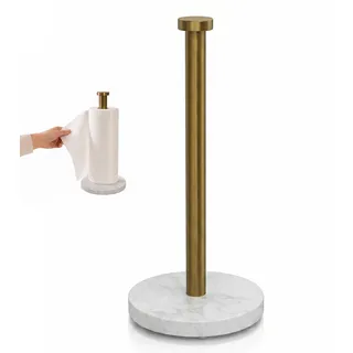 AJIEQAQ Premium Küchenrollenhalter Marmor & 304 Edelstahl, Luxuriöses Modernes Design, Freistehender Papierrollenhalter Schwer mit Rutschfestem Boden, für Küche und Esstisch - Gebürstetes Gold