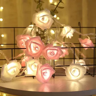 3M LED Rosen Lichterkette 20 Blumen Batteriebetrieben Romantische Rosengirlande für Valentinstag Hochzeit Party Deko, Rosa & Weiß - Rosa/Weiß