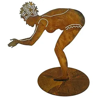 Klocke Edelrost Dekor Gartenfiguren Metall XL - Maritime Figur: Rost Schwimmerin auf Bodenplatte (Fester Stand) - Höhe 95cm - Metallfigur Garten/Dekofigur/Gartendekoration