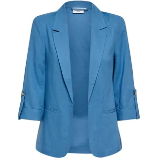 Kurzblazer ONLY "ONLGOA 3/4 UNLINE LINEN BL BLAZER CC TLR", Damen, Gr. 36, riviera, Web, Obermaterial: 70% Viskose, 30% Leinen, unifarben, loose fit normal, V-Ausschnitt, Blazer Kurzblazer, mit Leinen