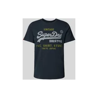 Relaxed Fit T-Shirt mit Label-Print, Dunkelblau, S