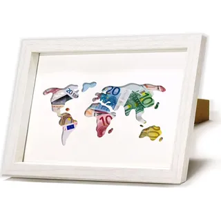 Geschenk Geldgeschenk Verpackung mit Weltkarte im Bilderrahmen Geldgeschenk Hochzeit, Personalisiertes Geldgeschenk für Brautpaar, Reisen, Urlaub Geldgeschenke Verpackung Holz-Bilderrahmen 17x23cm