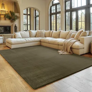SIMPEX Teppich Wohnzimmer Grün 140x200 cm Kurzflor Teppich Waschbar, weich & rutschfest, modern einfarbiges Design für Wohnzimmer, Küche Schlafzimmer, & Kinderzimmer