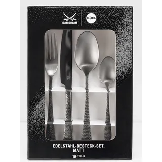 Sansibar Edelstahl-Besteckset Matt 16-teilig Schwarz | 4 Personen