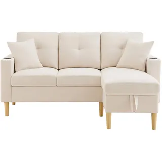 Okwish Ecksofa, Beige, Textil, 175x129 cm, Wohnzimmer, Sofas & Couches, Wohnlandschaften, Ecksofas