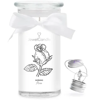 jewelcandle JuwelKerze Morning Rose Ohrringe Silber - große Schmuckkerze 80 Std - Duftkerze mit blumigem Duft - Kerze mit Schmuck - Geschenke für Frauen, Geburtstag