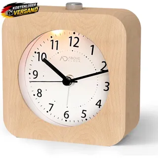 Analoger Holzwecker ohne Ticken mit Snooze Nachtlicht für Schlafzimmer