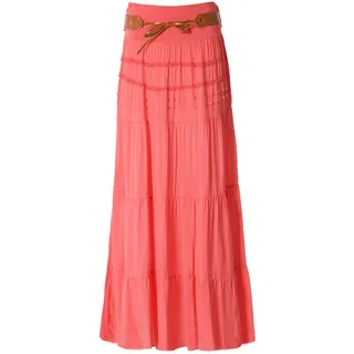 Eitex Zauberhafter Retro Maxirock Damen Sommer Rock Größe 34/36 bis Größe 50/52 verfügbar Langer Maxirock Strandrock Sommerock lang Gürtel Amber Boho Retro Maxirock (Koralle, 46/48) - 46-48