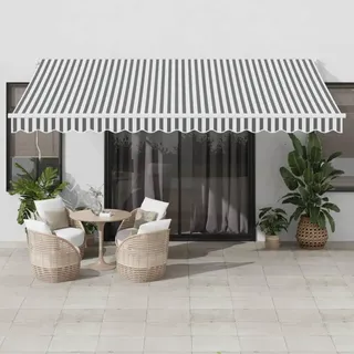 IKAYAA Elektrische markise 450x300 Elektrische Gelenkarmmarkise Markise mit Fernbedienung und Kurbel Sonnenmarkise Sonnenschutz-Anthrazit und Weiß-450 x 300 cm