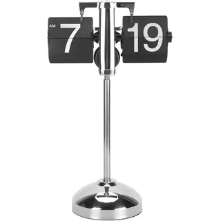 Tnfeeon Retro-Digital-Flip-Down-Uhr, Digitale Flip-Uhr, 304 Edelstahl, Teleskop-Zugstange, Mechanisch, Automatisches Umblättern, Tischuhr (Black)