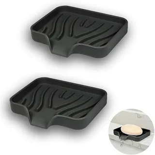 2-teilige Silikon-seifenschale, Seifenhalter Mit Abfluss Für Badezimmer, Abgewinkelter Seifenhalter, Rutschfeste Seifenschalen Für Dusche, Küche Und Badewanne (schwarz)