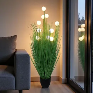 Künstliches Dekogras 110 cm mit LED Beleuchtung Kunstpflanze batteriebetrieben mit Timer Dekolampe Stehlampe Nachtlicht - Grün