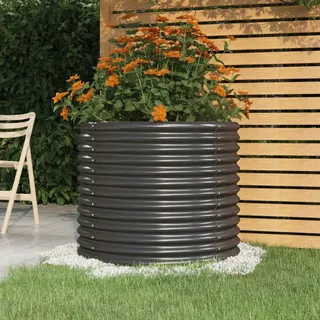 Qnhdfrt Großer Runder Pflanzkübel Hoch Anthrazit Pulverbeschichteter Stahl 80x68cm für Garten Balkon Terrasse Robust und Langlebig