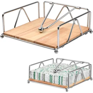 Natuce Serviettenhalter Metall Holz, Serviettenspender mit Gewichteter Stange, Moderner Serviettenständer, Papierserviettenhalter, Taschentuchspender für Küchen Restaurants Bar -16.7x16.7cm (Silber)